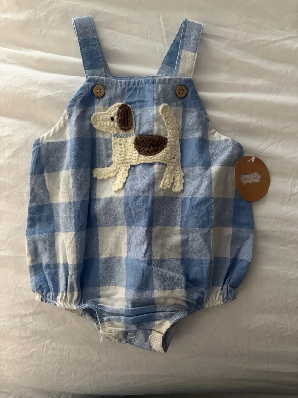 Mud Pie Blue and White Gingham Baby Romper